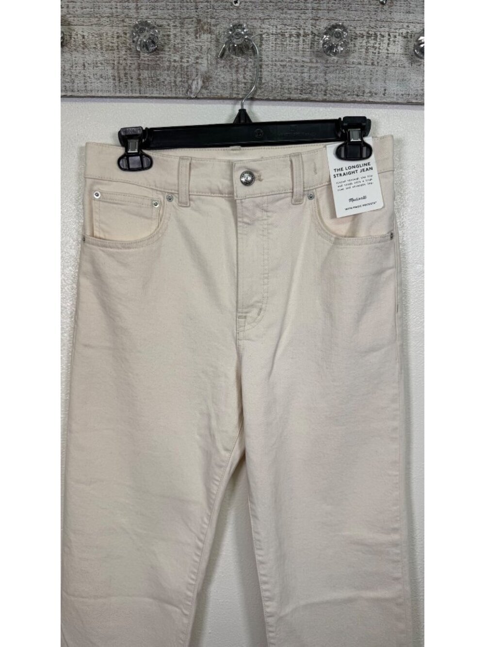 Madewell The Longline Straight Jean Cream Vintage Canvas Size 27 Stretch - Picture 10 of 16
